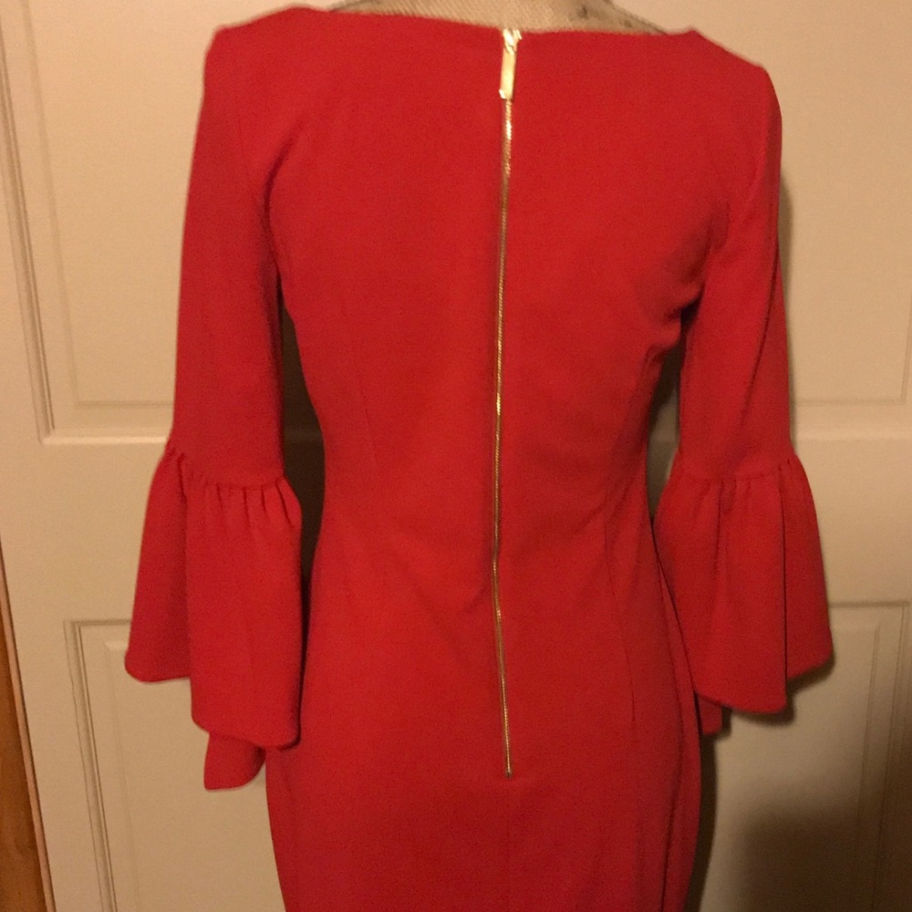 🌺Calvin Klein Red Sheath Dress & 3/4 bell sleeve. - Picture 4 of 7